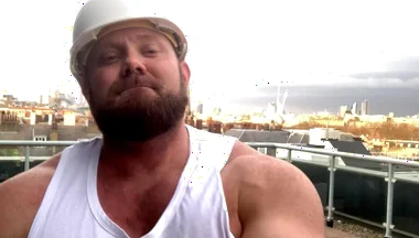 Builder Iron Bending Muscle Flexing and Measuring