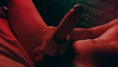 Very Passionately Masturbates a Huge Cock at Night and Moans!