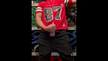 Jockdad87 Shoots a Load of Cum in His #87 Jersey