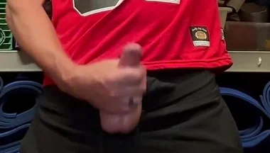 Jockdad87 Shoots a Load of Cum in His #87 Jersey