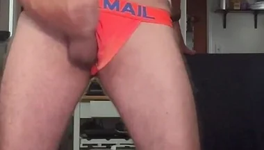 Jockdad87 Shoots a Load in a 69 Shirt and Orange Jockstrap