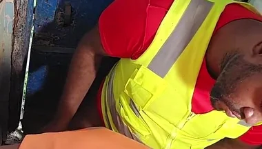 Construction Site Bathroom and Workers