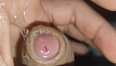 Creamy Pre-cum Slowly Sliding Down the Hole.