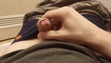 Guy in Shorts and Underpants, Jerking off His Cock in the Bathroom