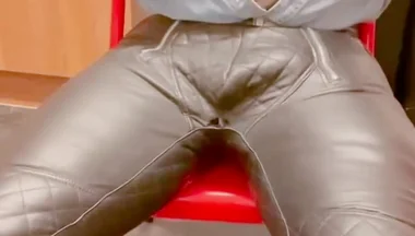 Leather Jeans Wank and Open Shirt Gay Porn Edging Session