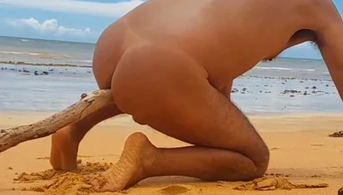 Ladysilva on the Beach Naked Masturbates with a Cock in Her Hot Ass