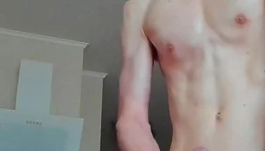 Eugene Twink Jerks off His Huge Cock and Cums a Lot