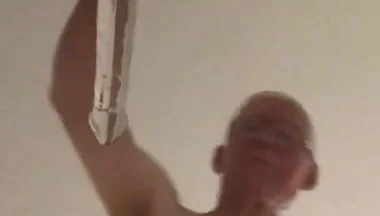 Close up View From Below Riding a Large Glass Cock