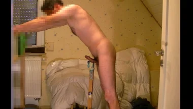 Homemade Stand Fleshlight Vibrator Masturbation