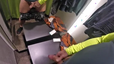 In Front of Several Mirrors, I Pleasurably Masturbate My Thick Foreskin Cock in the Changing Room of a Clothing Store