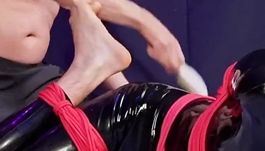 Nicky Roped Ballgagged and Tickled in Latex