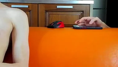 Sitting Naked with Sergey on the Orange Sofa