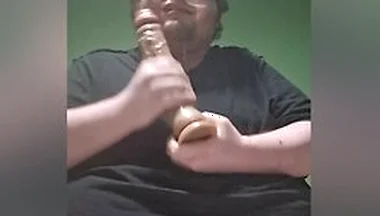 Fat Male In Chastity Sucking A Dildo And Drooling Like A Waterfall