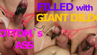 Riding Giant Dildo in Gay Lingerie Until Handsfree Prostate Anal Orgasm