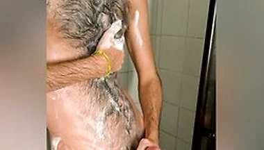 146-a Brazilian Latino Hairy Otter Jerks Off In The Shower
