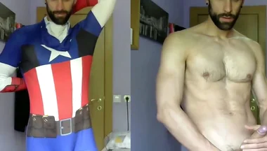 Captain America Jerking off and Cumming