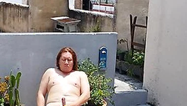 Redhead (ginger) Man Naked Taking The Sun While Wetting And Masturbating