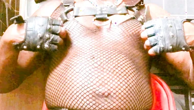 Fishnet Bodysuit & Leather Harness Titplay BBC Verbal Heavy Cum Scenes