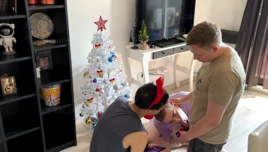 Christmas Threesome with Hardcore Anal and Facial