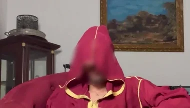 Arab Guy Wearing Jellaba Showing off and Edging His Fat Muslim Dick Before Cumming