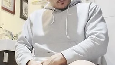 Stepdaddy In Gray Hoodie Jerkin Off