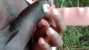 Outdoor playing with my dick and my huge dildo until cumshot