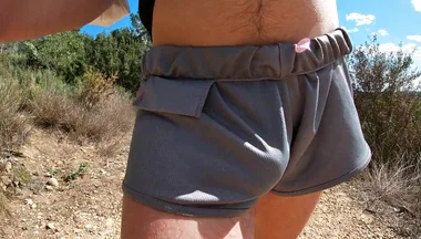 Fit Guy Walks in Short Shorts Without Underwear