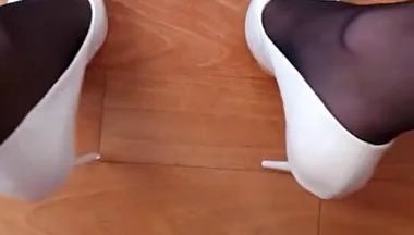 First Cumshots on New White Heels