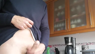 Jerkoff Quicky with Cumshot Into the Kitchen Sink
