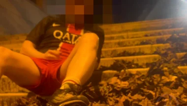 Amateur Boy in Football Gear Caught Wetting Himself in the Street
