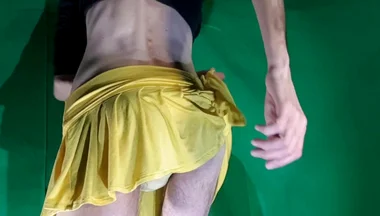 Pale Yellow Thong Under Yellow Skirt