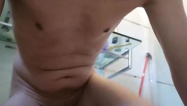 Hot Guy Has a Full Jerkoff Session with Big Cumshot in His Bathroom