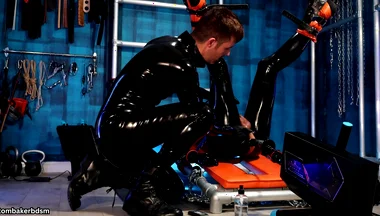 Using the Fucking Machine on the Rubber Gimp