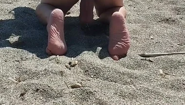 Naked on the Beach Peeing on All Fours