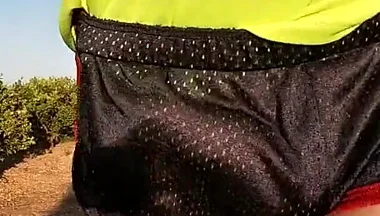 Tight Shiny Sport Shorts Bulging Routine (freeballing Outdoors)
