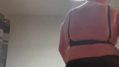 Dirty Gay Crossdresser Love It with Black Bra on