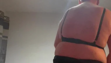 Dirty Gay Crossdresser Love It with Black Bra on