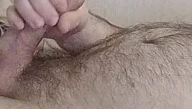 Chubby Gay Masturbating on Bed and Cum to Hairy Belly
