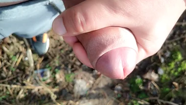 Gentle Slow Jerk off Close up Uncut Cock Outdoor - Close up Cum