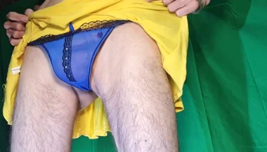 Blue Mesh Thong Try on