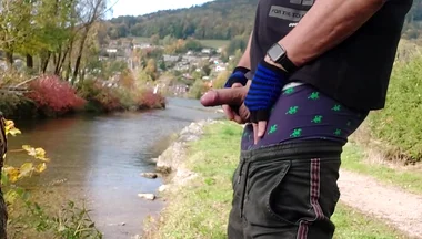 A Gay Emo Guy Jerks off His Thick Cock at Lake Tegernsee and Ejaculates His Semen Into Nature.