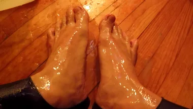 Masked Sissy in Leotard Cums and Piss on Feet
