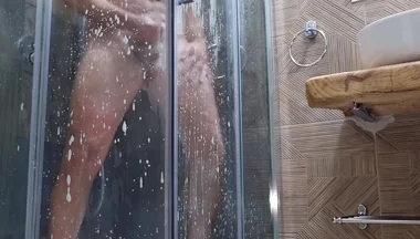 At Home with Stepson Loves to Be Watched - and Moans of a Sexy Guy Spied on in the Shower by Stepmom