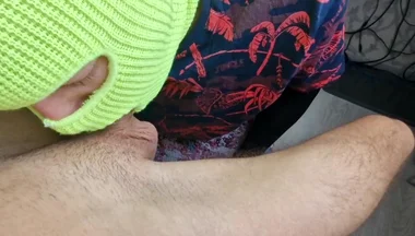 A Man in a Skirt Sucks My Huge Dick, Eat My Cum Man!