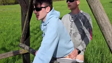German boys cuming outdoor