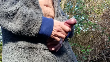 Outdoor Cruising Big Uncut Cock Woodland Onesie Wanking, Edging, Close up Moaning Creamy Cum