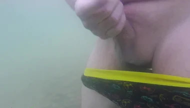 In a Beautiful Mountain Lake, I Jerk off Underwater My Cock, but It Was Too Cold to Cum, so the Finale Place on Land.