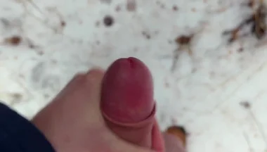 Handy POV - Twink Wixt His Cock in the Forest - in Winter