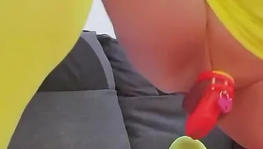 British Dilf Locked in Chastity and Anal Dildo Riding