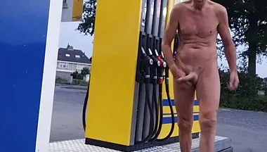 Naked at Gas Station